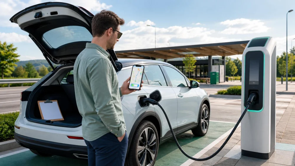 Rental EV Charging Plan: Connector, Route, Payment, and Return